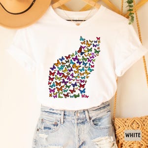 Cat Butterlies Graphic Shirt Pet Lover Gift Cat Mama Shirt Kitten Shirt Butterfly Themed Shirt