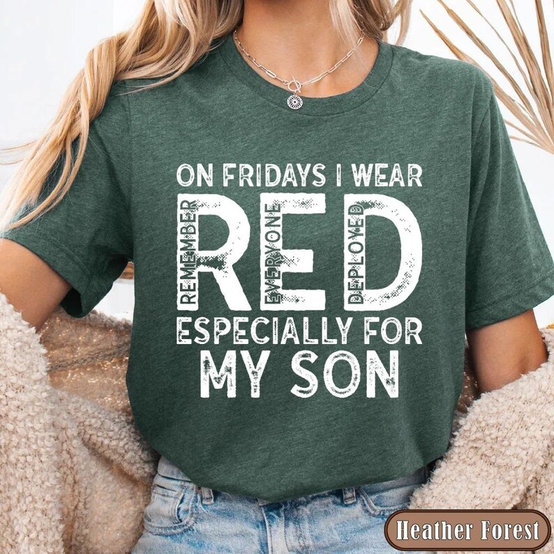 Military Mom Deployed Son RED Friday Shirt, Patriotic Apparel Service Member Support Tee, On Fridays We Wear RED Bild 17
