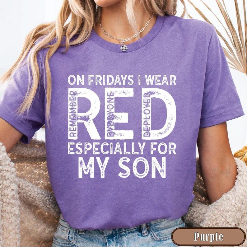 Military Mom Deployed Son RED Friday Shirt, Patriotic Apparel Service Member Support Tee, On Fridays We Wear RED Bild 15
