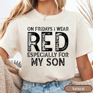 Military Mom Deployed Son RED Friday Shirt, Patriotic Apparel Service Member Support Tee, On Fridays We Wear RED Bild 6