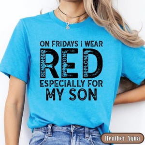 Military Mom Deployed Son RED Friday Shirt, Patriotic Apparel Service Member Support Tee, On Fridays We Wear RED Bild 9