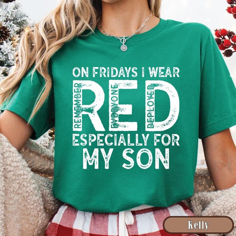 Military Mom Deployed Son RED Friday Shirt, Patriotic Apparel Service Member Support Tee, On Fridays We Wear RED Bild 13