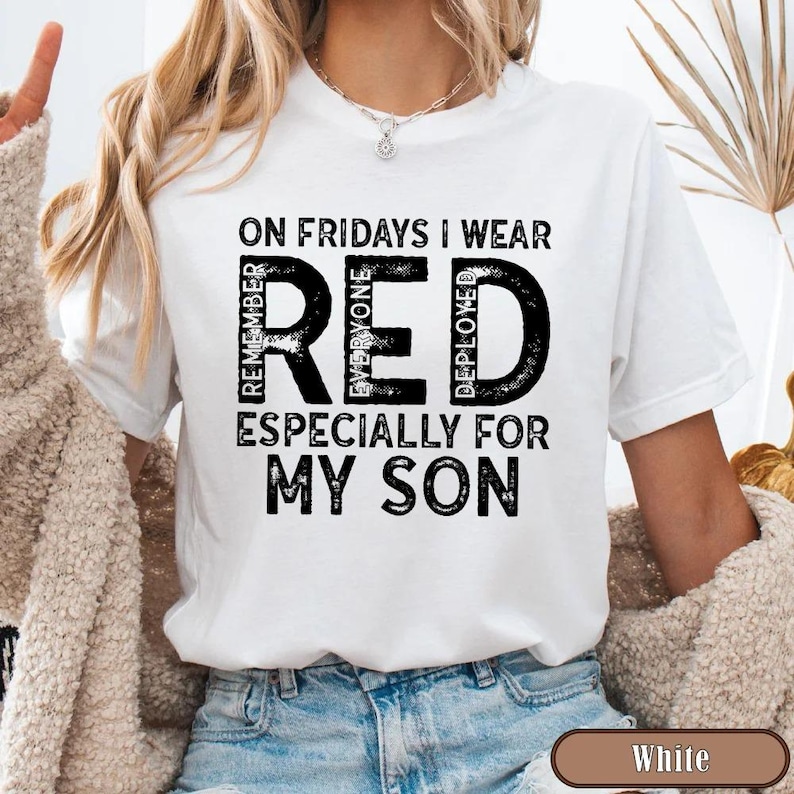 Military Mom Deployed Son RED Friday Shirt, Patriotic Apparel Service Member Support Tee, On Fridays We Wear RED Bild 12