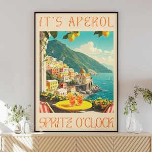 Vintage Italy wall art | It&#39;s Aperol Spritz o&#39;clock digital poster | Italian landscapes & quotes | Travel-inspired home decor | Amalfi Print