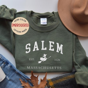 Embroidered Salem Massachusetts Sweatshirt, Custom Salem University, Halloween Sweatshirt Embroidered, Spooky Season Shirt, Unisex Crewneck