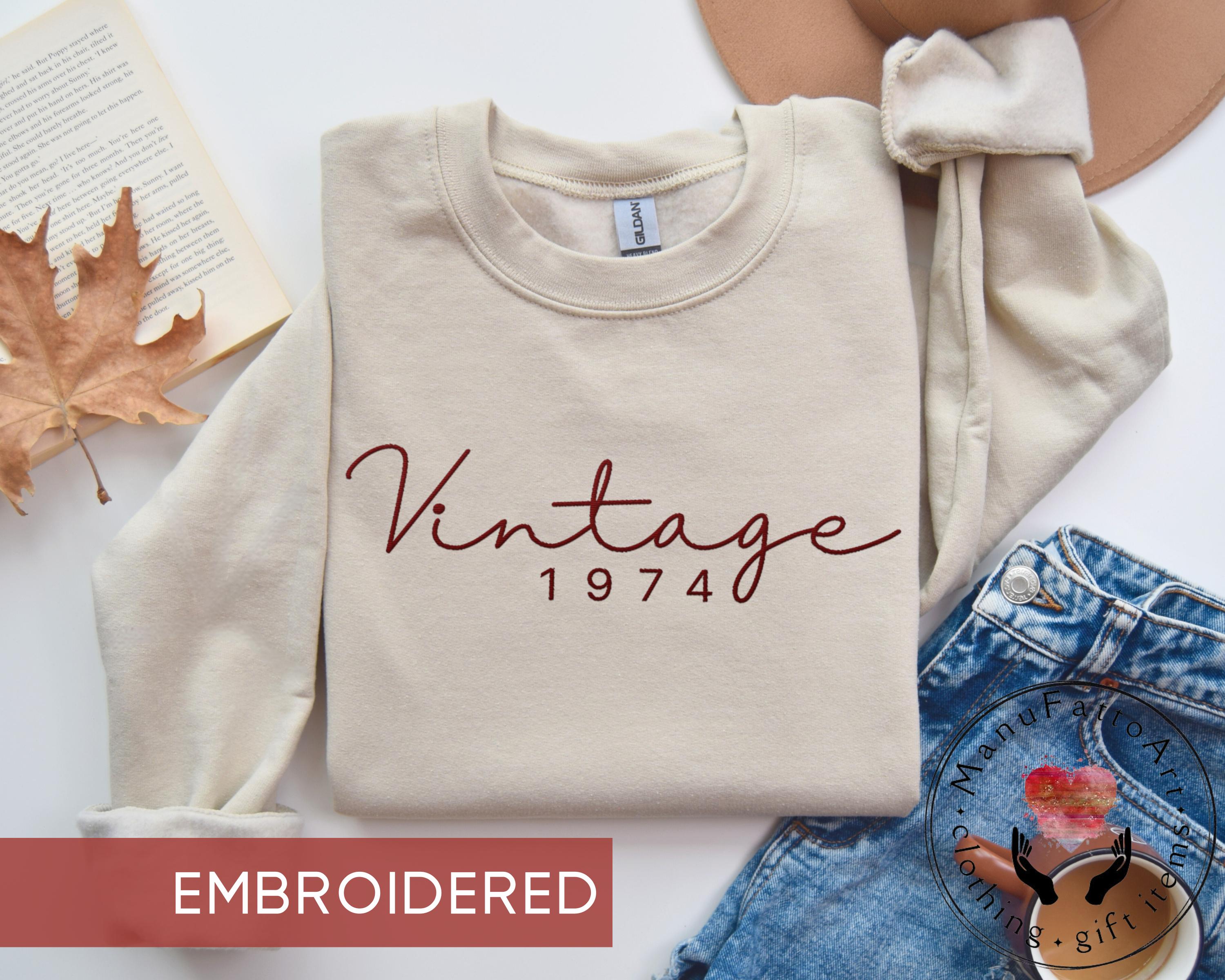 Custom Embroidered Vintage 1974 Sweatshirt, 50th Birthday Shirt, Bday Gift for Women, Birthday Party Group Sweaters, In My Fifties Era Top