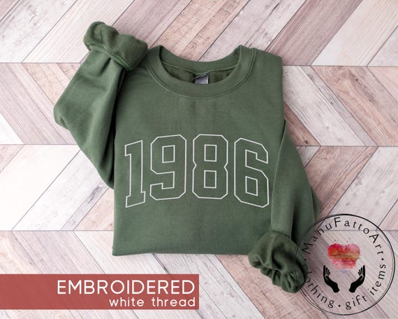 Embroidered 1986 Sweatshirt, 40th Birthday Gifts for Women, Daughter 40th Birthday Gift, Retro Birthday Shirt for Men, Born in 1986 Crewneck