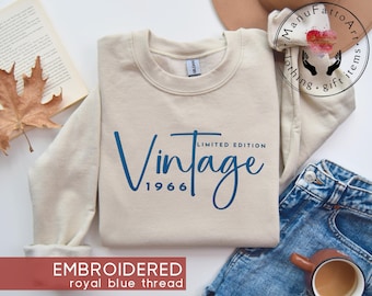Embroidered Vintage 1966 Sweatshirt, 60th Birthday Gift for Women, 60th Anniversary, 1966 Shirt, Limited Edition Top, Hello Sixty Crewneck