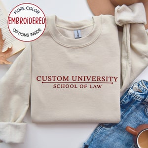 Custom Embroidered College Sweatshirt, University Sweater, College Merch, Custom Text Shirt, Embroidery Sorority Gift, School Program Shirt