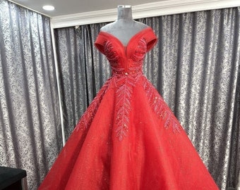 Red henna bridal dress red strapless wedding dress A-line henna dress lace red henna dress bead embroidered lace wedding dress