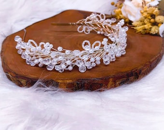 Braut Tiara, handgemachte Brautkrone, Perlen-Tiara, Kristallperlenkrone, Hochzeitskopfschmuck, Brauthaarspange