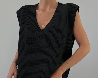 Femmes col en V tricoté sans manches vêtements d'extérieur décontractés solide pull blanc marron noir automne hiver printemps saisons