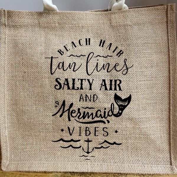 Beach Jute Bag | Summer Tote Bag | Beach Hair Tan Lines | Quote Tote Bag