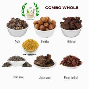 Organic Raw Herb Combo: Methi, Reetha, Amla, Shikakai, Bhringraj, Brahmi, Jatamansi