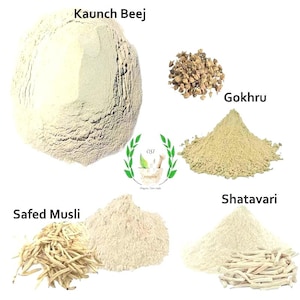 Shatavari orgánico, musli seguro, semillas de Kaunch, Gokhru, paquete combinado de 200 g, 50 g cada hierba en polvo