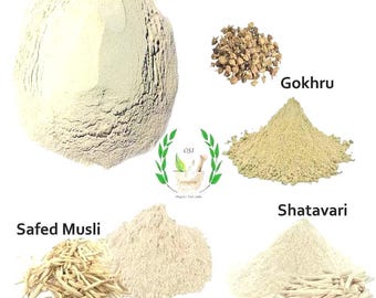 Organic Shatavari, Safed Musli, , Kaunch Seeds, Gokhru, 200Gm Combo Pack 50Gm Each Herb powder