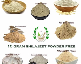 Safed Musli, Shatavari, Kaunch Beej, Akarkara, Gokhru, Vidharikand, Black Musli, Ashwagandha Powder Combo Pack, 10Gm shilajeet powder extra