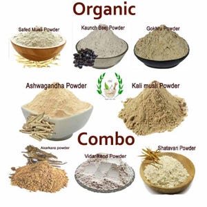 Ashwagandha, Shatavari, Safed Musli, Kaunch Seeds, Gokhru, Akarkara, kali musli, Vidharikand 400 Gm Combo Pack 50 Gm Each Herb powder