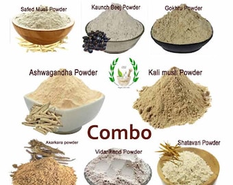 Ashwagandha, Shatavari, Safed Musli, Kaunch Seeds, Gokhru, Akarkara, kali musli, Vidharikand 400 Gm Combo Pack 50 Gm Each Herb powder