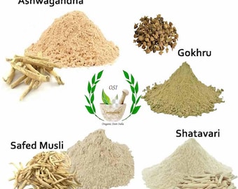 Shatavari orgánico, musli seguro, Ashwagandha, Gokhru, paquete combinado de 200 g, 50 g cada hierba en polvo