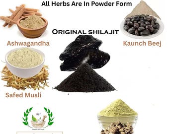 Organic Safed Musli, Kaunch Beej, Gokhru, Ashwagandha, Original shilajit  Powder Combo Pack free shipping