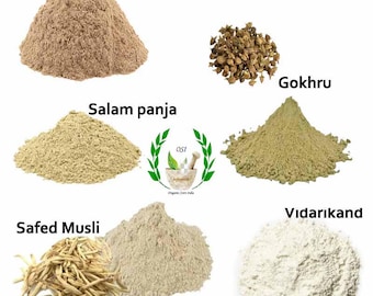 Organic Talmakhana, salam panja , Safed Musli, Gokhru, Vidarikand 250Gm Combo Pack 50 Gm Each Herb powder