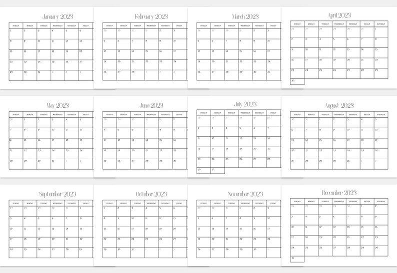 Monthly Planner 2023 Calendar Printable A4 A3 PDF Etsy