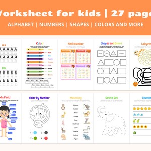 Worksheet for Kids Printable PDF JPG (Download Now) - Etsy