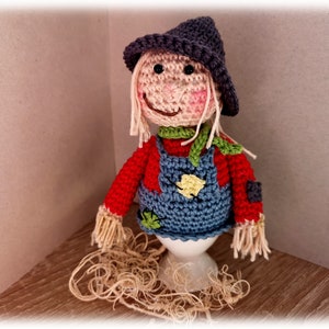 Crochet pattern for egg cosy scarecrow - gift decoration easy autumn Halloween pumpkin - German - PDF