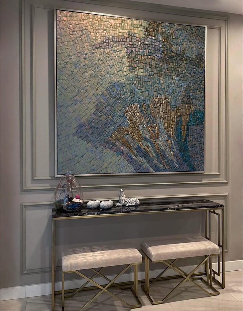 Blue Framed Wall Art, Blue Teal and Gold Wall Art, Blue Teal Wall Decor