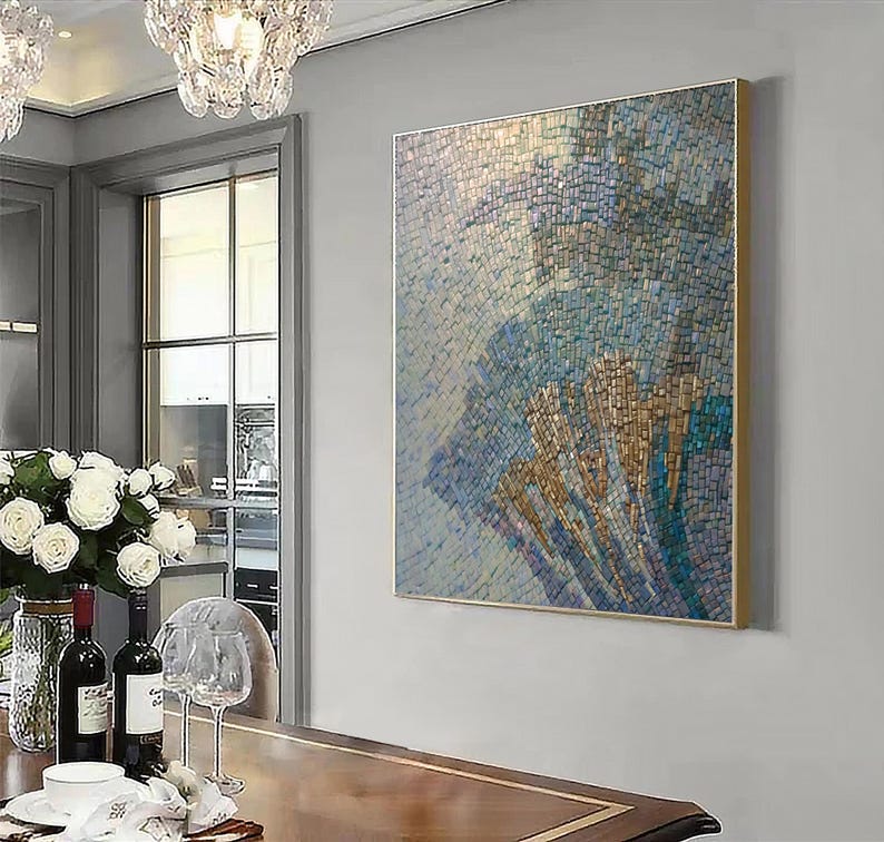 Blue Framed Wall Art, Blue Teal and Gold Wall Art, Blue Teal Wall Decor