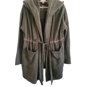 Free People Studio City Army Green Open Cardigan Jacket Chunky Oversized Boho S image 2