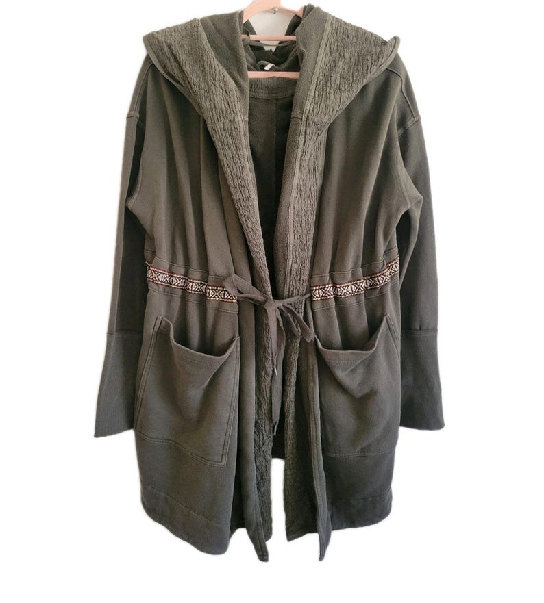 Free People Studio City Army Green Open Cardigan Jacket Chunky Oversized Boho S image 2