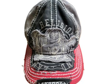 Gorra de béisbol vintage TRUE RELIGION desgastada Y2K Buddha, ¡gorra de camionero, HTF!
