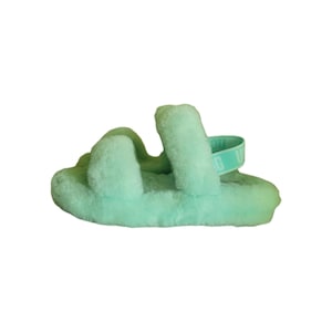 UGG Oh Yeah Slide SIZE 9 Sheepskin Slipper 1107953 Blue Spell Out Ankle