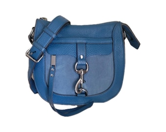Rebecca Minkoff Small Crossbody Bag Purse Teal Suede Dog Clip Saddlebag