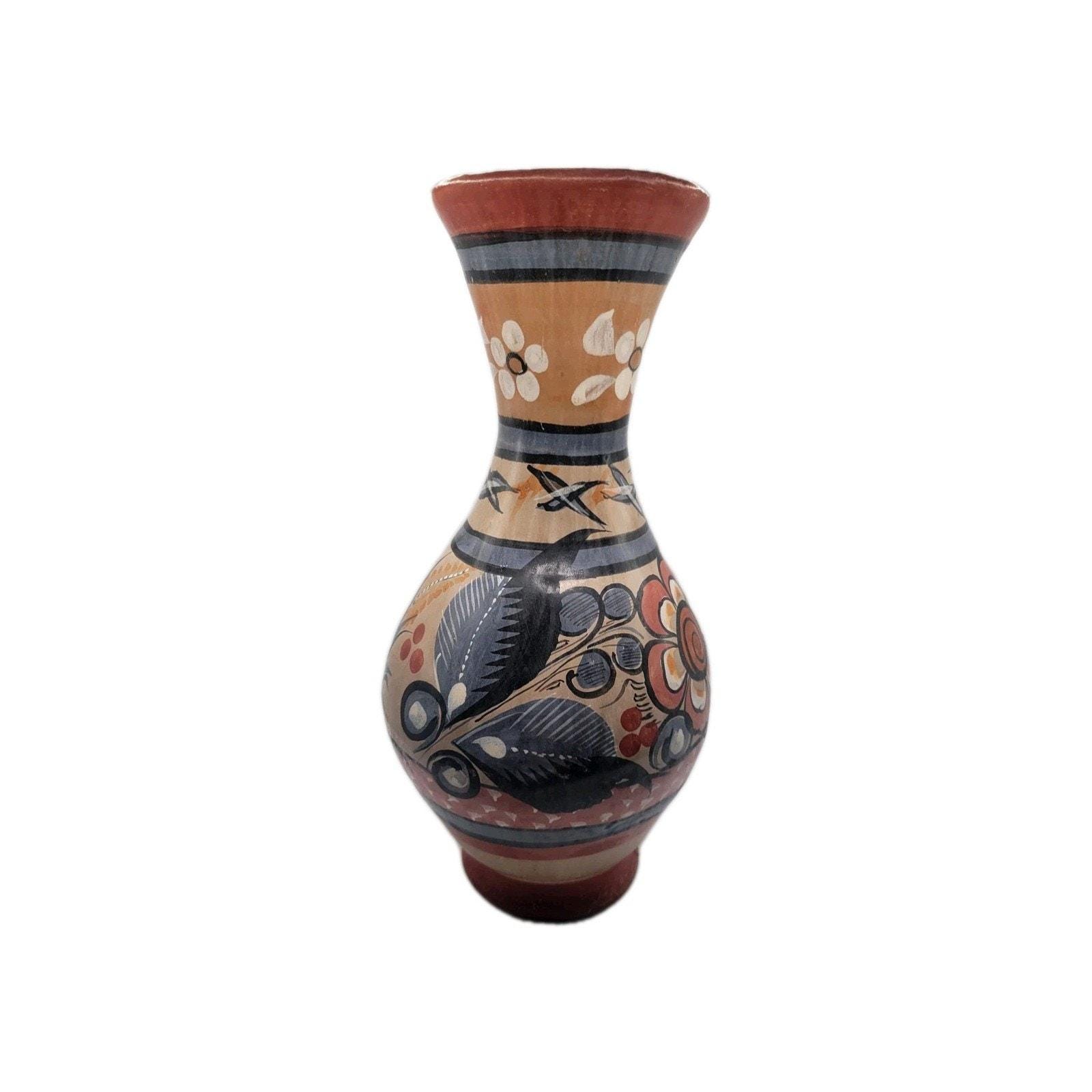 ヴィンテージ トナラ 手描き メキシコ民芸品 鳥花 陶器 花瓶 - Etsy 日本