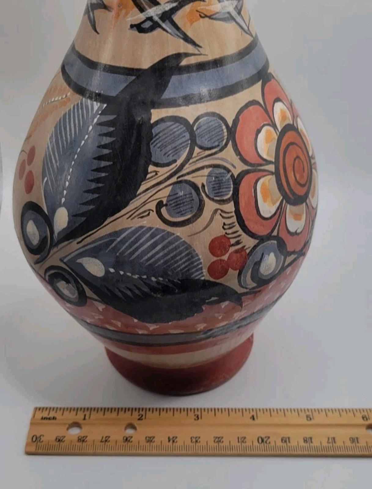 ヴィンテージ トナラ 手描き メキシコ民芸品 鳥花 陶器 花瓶 - Etsy 日本