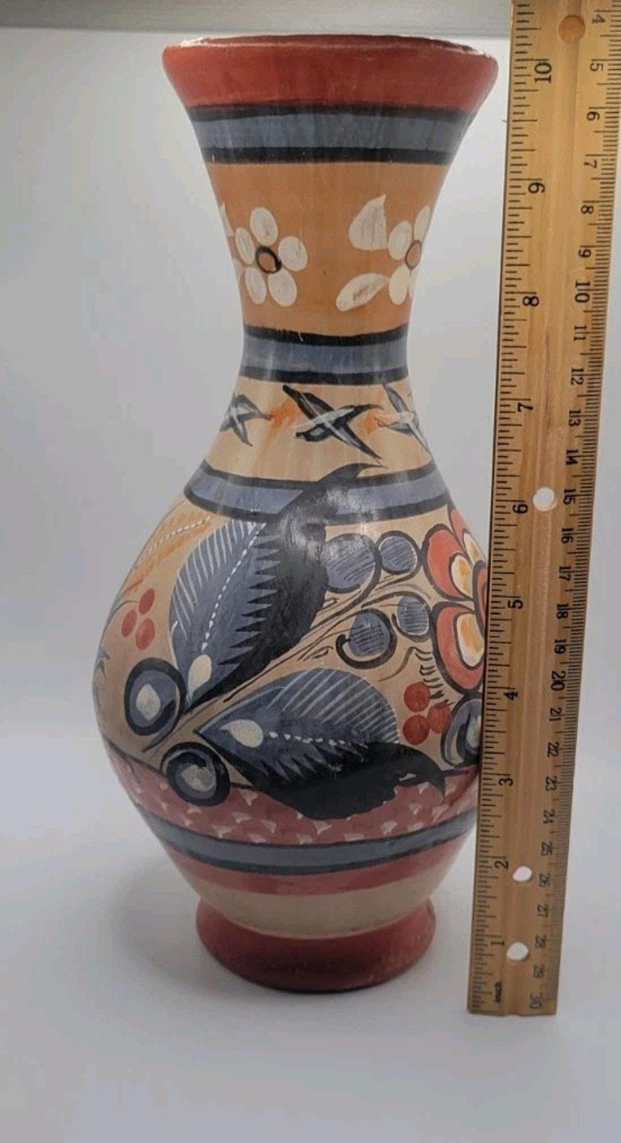 ヴィンテージ トナラ 手描き メキシコ民芸品 鳥花 陶器 花瓶 - Etsy 日本
