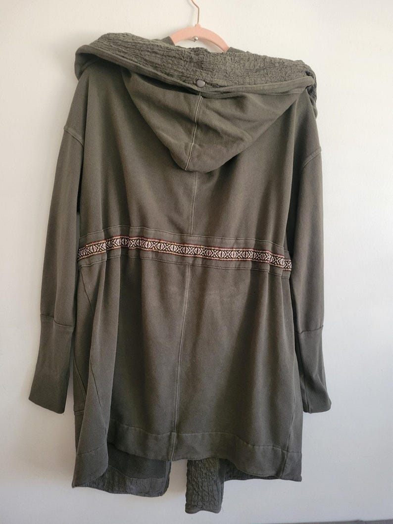 Free People Studio City Army Green Open Cardigan Jacket Chunky Oversized Boho S image 3