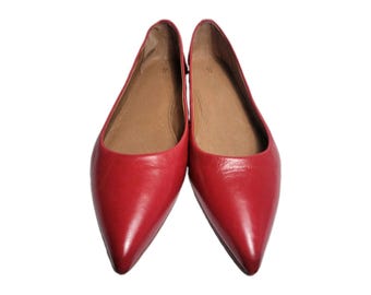 Bailarinas Frye Sienna de piel roja con punta, sin cordones, para mujer, talla 10 M