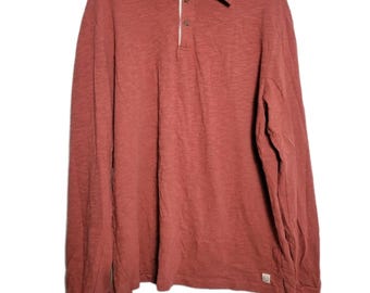 Marine Layer Heavy Slub rugbypoloshirt met lange mouwen en roestrood heren L