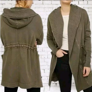 Free People Studio City Army Green Open Cardigan Jacket Chunky Oversized Boho S image 1