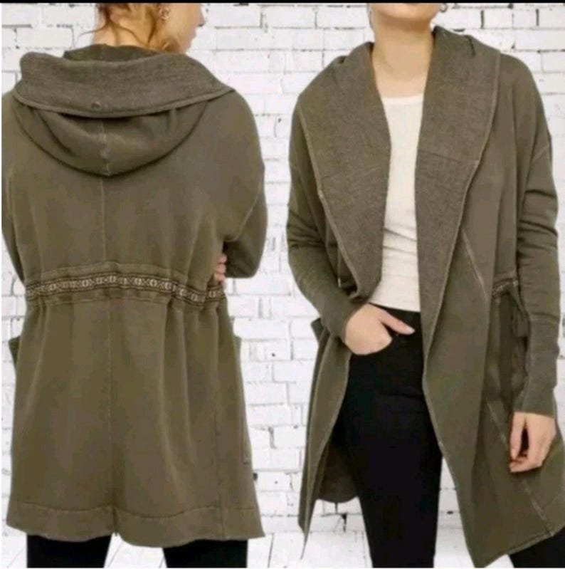Free People Studio City Army Green Open Cardigan Jacket Chunky Oversized Boho S image 1