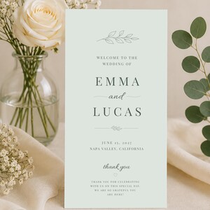 Editable Sage Green Wedding Program Template, Modern Ceremony Program, Printable Wedding Program, Instant Download, Canva Template