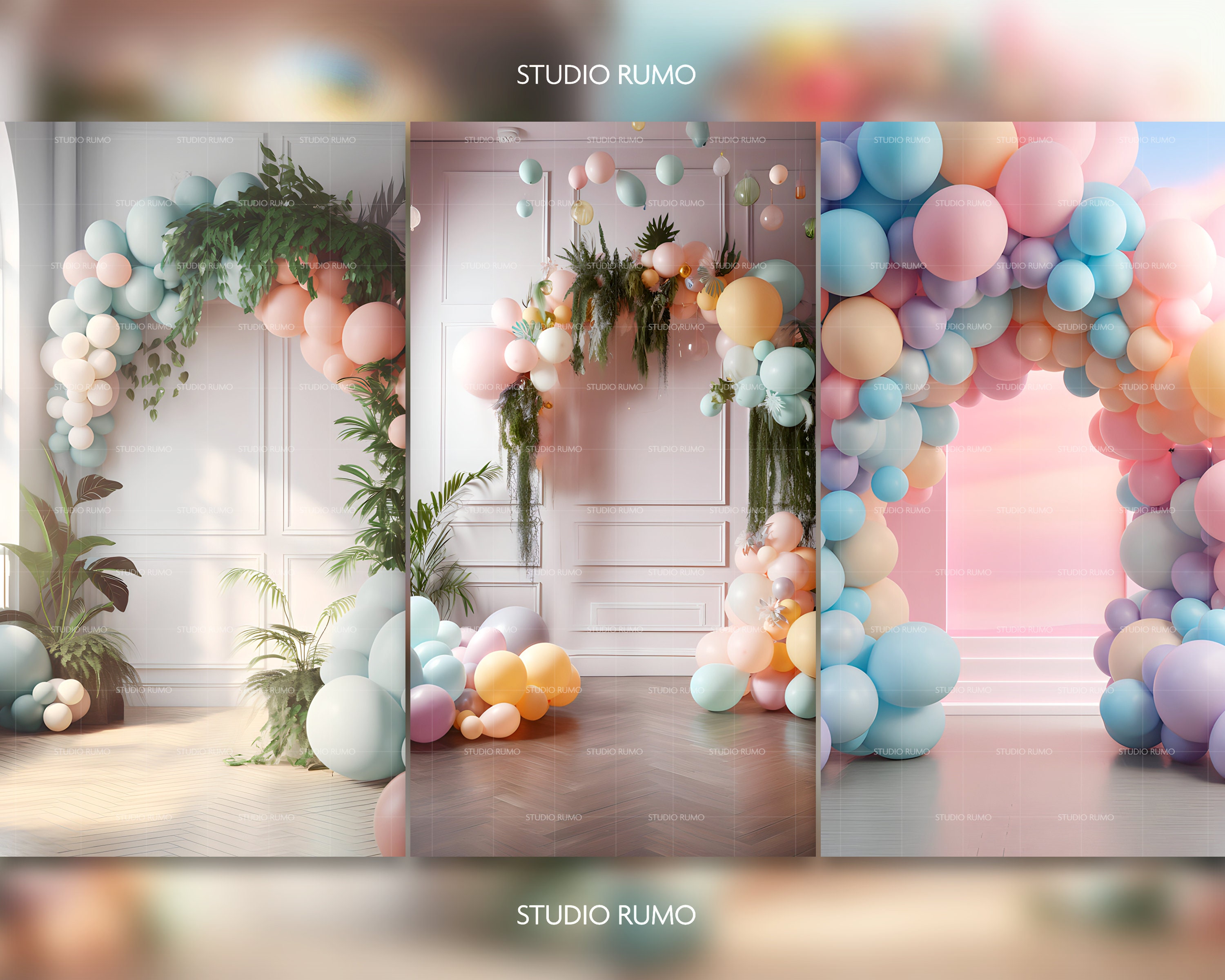 Ido Events Backdrop 20 Premium Digital Backdrops, Pastel Balloon Backdrop, Maternity ...