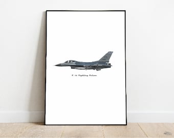 F-16 Fighting Falcon, Fighter Jet Printable, Wall Art Plane, Aircraft Poster, Digital Plane Art, Aviation Home Decor, Military Poster Gift