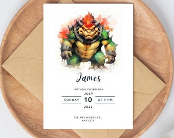 Bowser Invitation, Super Mario Invitation, Digital Download, Canva Editable