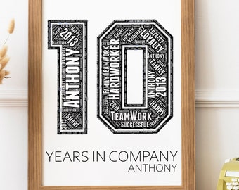 10 Year Work Anniversary Gift 10th Employee Service Award, PERSONALIZED 10TH ANNIVERSARY Employee Gift Job Service ThankYou Messages