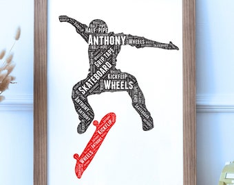 Lámina artística personalizada de monopatín: Decoración personalizada para habitación de skater (descarga digital)